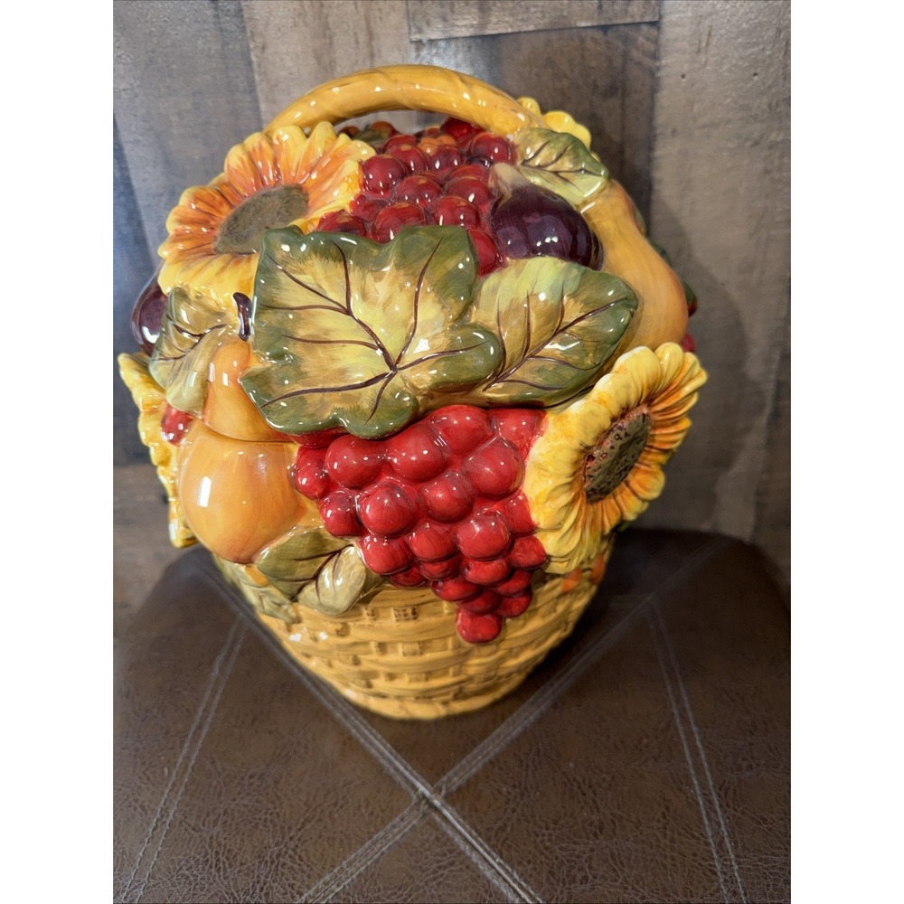 Vtg Certified International Pamela Gladding Windsor Fruit Basket Cookie Jar 12"